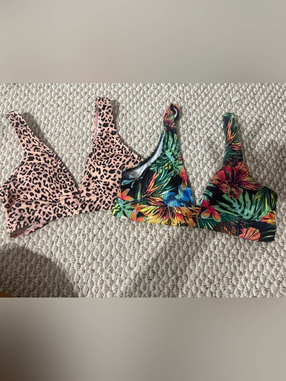 Set of Two Bralette bikini Tops - Leopard & Tropical Floral